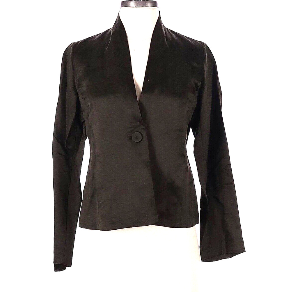 Eileen Fisher Blazer Women Size M Silk Linen Brown Olive Dark Secretary Chic